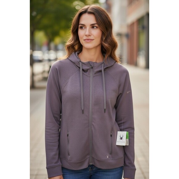 Spyder Jackets & Blazers - Spyder Hoodie Jacket Womens Medium Full Zip Athletic Brown Stretch Pockets NWT